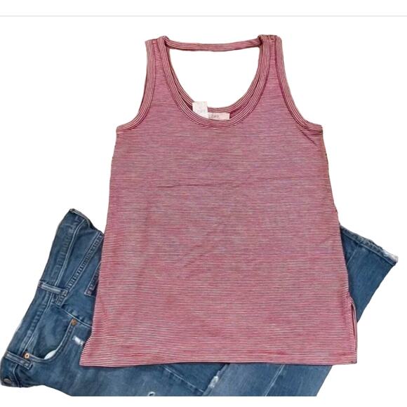 NWT LOFT Raspberry Red & White Striped Scoop Neck Tank - Picture 1 of 8
